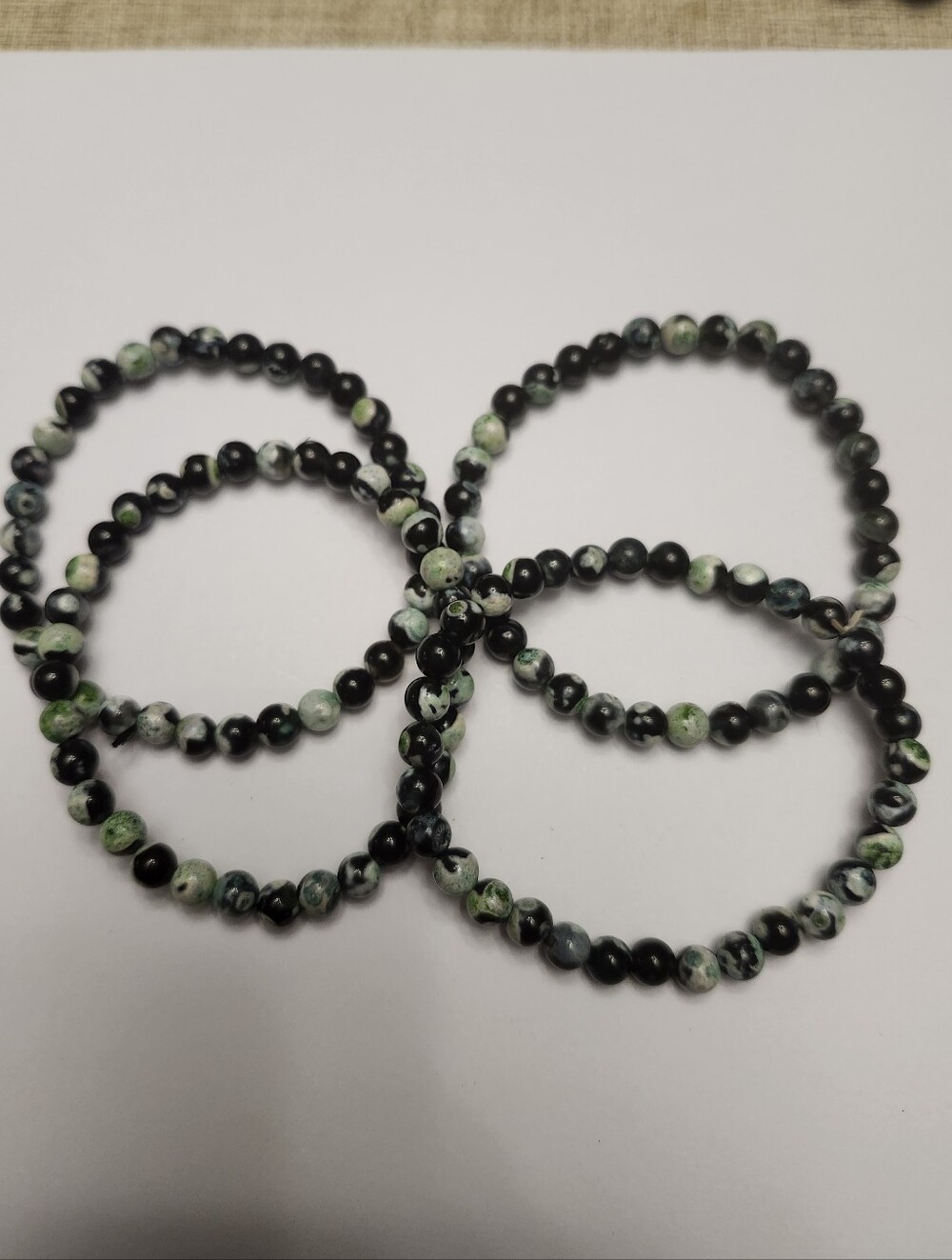 Natural Stone Green and Black Beaded Stretch Bracelet Set -  6mm 6 3/4